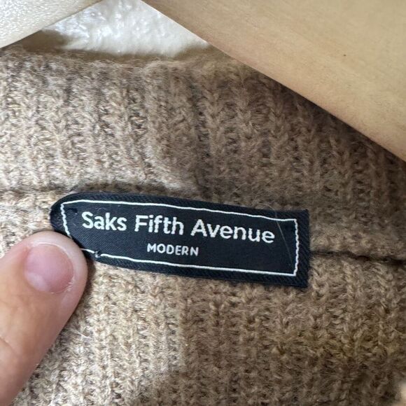 Saks Fifth Avenue Modern Sweater Women's XL Tan Hooded Pocket Wool - Picture 6 of 9